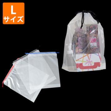 【ポリ袋】巾着袋 透明 Lサイズ350×420mm(光沢あり)